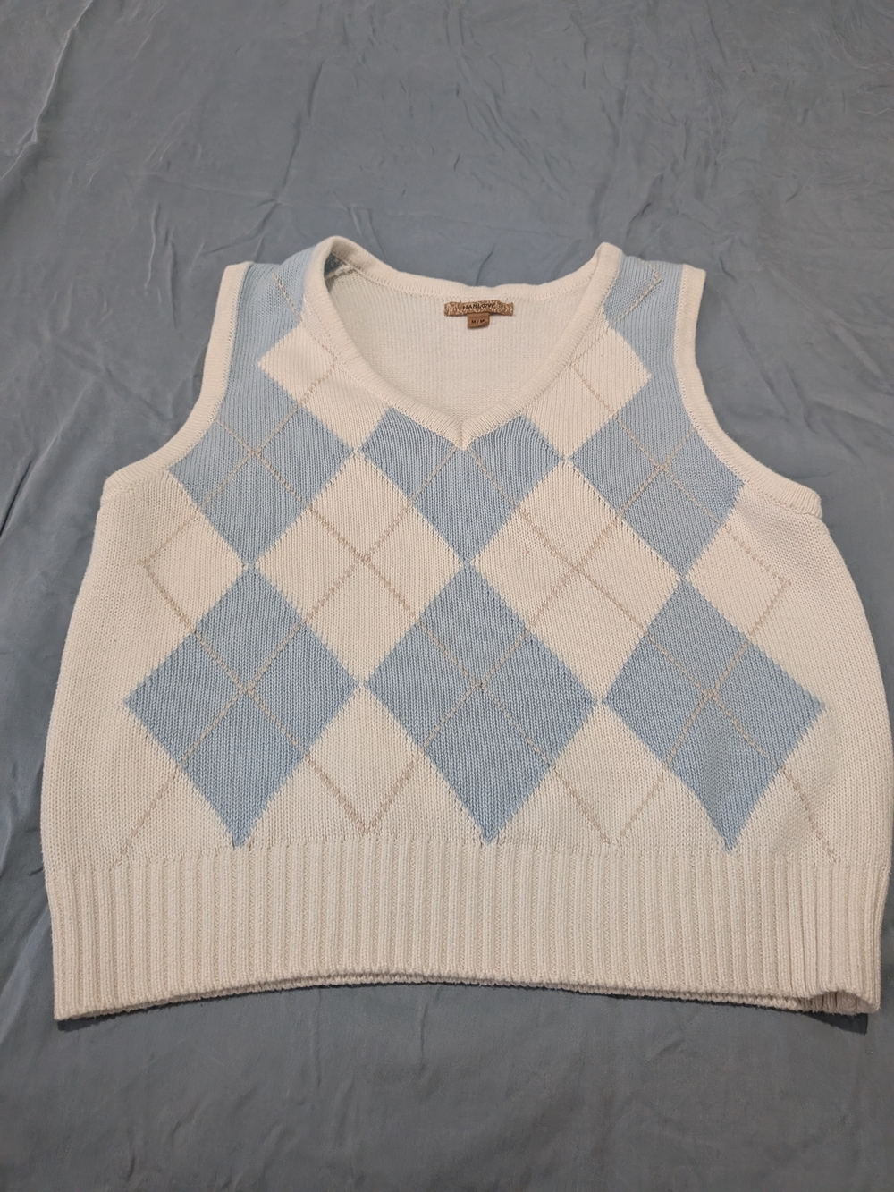 Classic Argyle V-Neck Sweater Vest - Cream & Light Blue